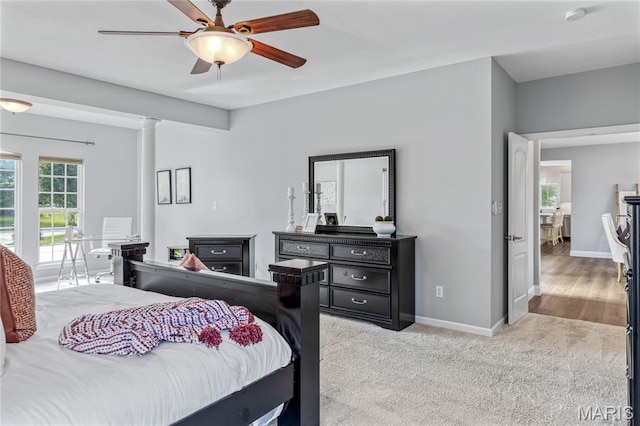 2 Pearview Ct, Saint Peters, MO 63376 - bedroom with baseboards, light colored carpet, and ceiling fan