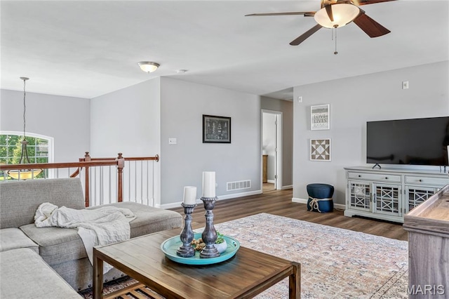 2 Pearview Ct, Saint Peters, MO 63376 - living room with a ceiling fan, wood finished floors, and baseboards