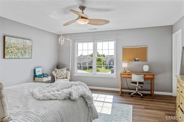 2 Pearview Ct, Saint Peters, MO 63376 - bedroom with wood finished floors, baseboards, and a ceiling fan