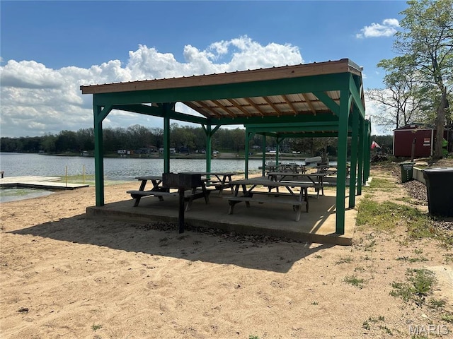6423 Cedar Lake Dr, Bonne Terre, MO 63628 - view of community with a storage unit, a gazebo, an outdoor structure, and a water view