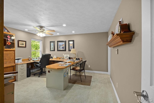 1674 Lakepointe Estates Dr, Ofallon, IL 62269 - home office featuring ceiling fan, light carpet, a textured ceiling, and recessed lighting