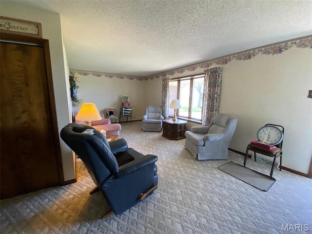 25127 N 16th Ave, Nokomis, IL 62075 - carpeted living room featuring a textured ceiling and baseboards