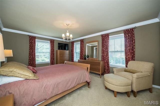 15 York Hills Dr, Saint Louis, MO 63144 - carpeted bedroom featuring a chandelier and ornamental molding