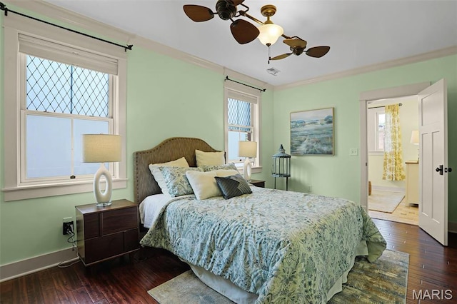 1201 Dolman St, Saint Louis, MO 63104 - bedroom featuring multiple windows, dark wood-style flooring, crown molding, and baseboards