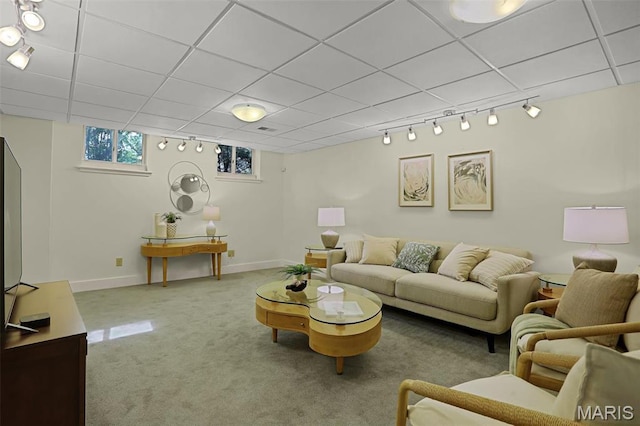 1201 Dolman St, Saint Louis, MO 63104 - living room featuring track lighting, carpet floors, and baseboards