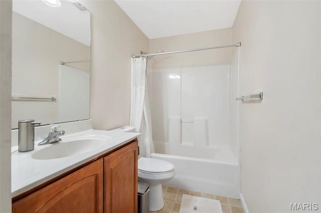627 Rosetta Dr Unit M1, Florissant, MO 63031 - full bathroom with toilet, vanity, shower / bathtub combination with curtain, and baseboards