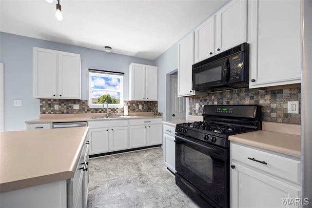 416 Briarchase Pl, Lake St Louis, MO 63367 - kitchen featuring black appliances, a sink, backsplash, and white cabinetry