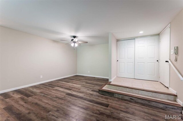 2317 Seven Pines Dr Unit 4, Saint Louis, MO 63146 - unfurnished bedroom featuring baseboards, wood finished floors, recessed lighting, a closet, and a ceiling fan