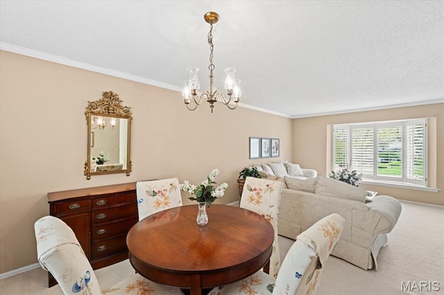 889 Almond Hill Ct, Manchester, MO 63021 - dining area with a chandelier, crown molding, light colored carpet, and baseboards