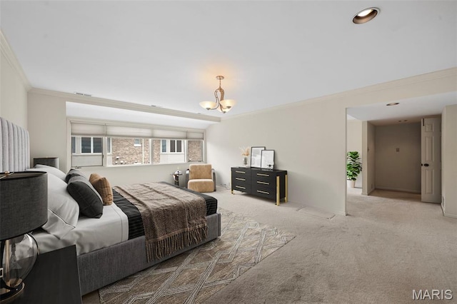 303 N Meramec Ave Unit 202, Saint Louis, MO 63105 - carpeted bedroom with crown molding, a chandelier, and baseboards
