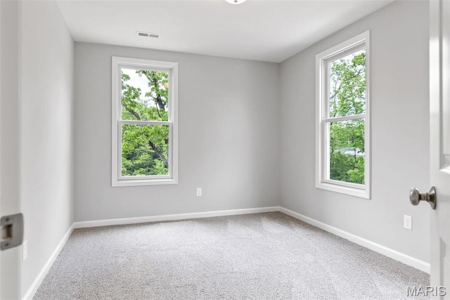 spare room with healthy amount of natural light, carpet, and baseboards