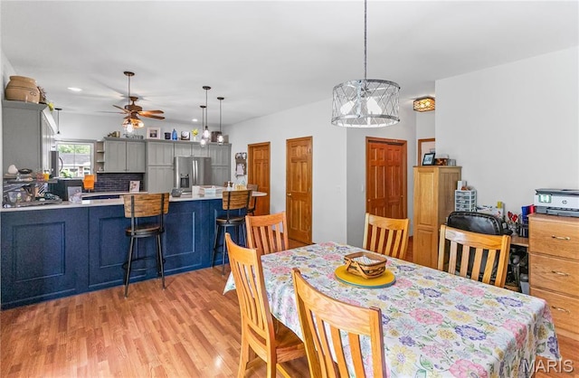 1302 Walnut St, Jerseyville, IL 62052 - dining area with light wood-style floors, ceiling fan, and recessed lighting