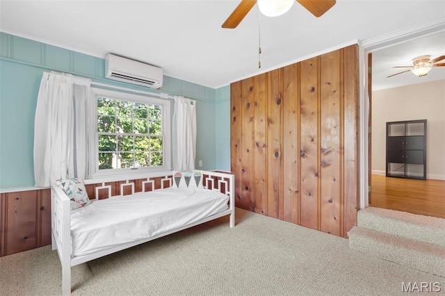 7423 Tulane Ave, Saint Louis, MO 63130 - carpeted bedroom with a wall mounted air conditioner and ceiling fan