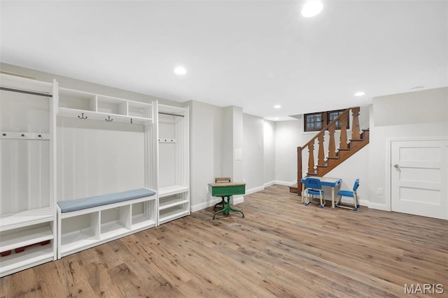7423 Tulane Ave, Saint Louis, MO 63130 - mudroom with wood finished floors and recessed lighting