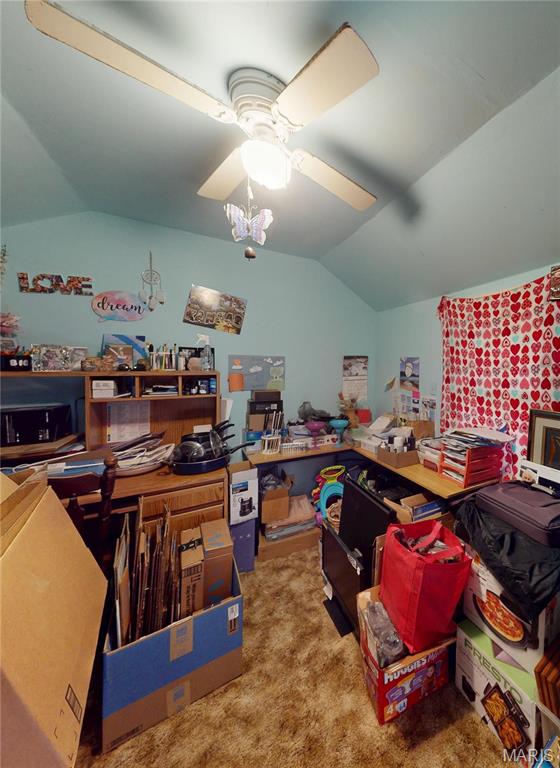 8777 State Route 162, Troy, IL 62294 - carpeted home office featuring vaulted ceiling and ceiling fan