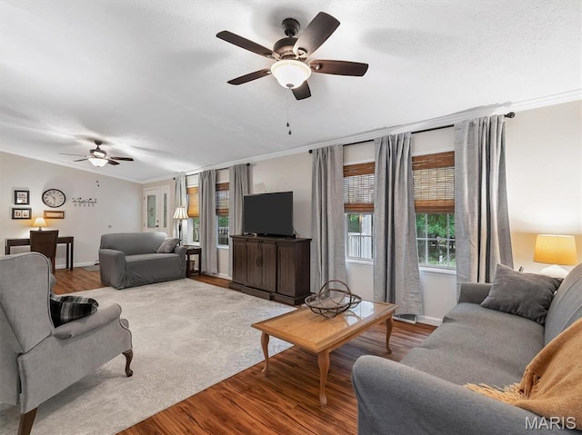 3870 Wilkinson Rd, De Soto, MO 63020 - living area featuring ceiling fan, crown molding, and wood finished floors