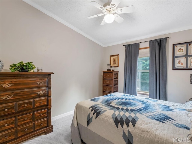 3870 Wilkinson Rd, De Soto, MO 63020 - carpeted bedroom featuring crown molding, ceiling fan, and a textured ceiling