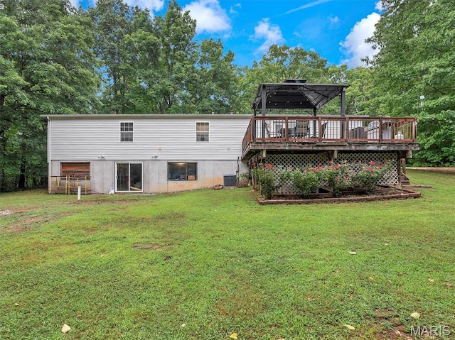 3870 Wilkinson Rd, De Soto, MO 63020 - rear view of house featuring a gazebo, a yard, and a wooden deck