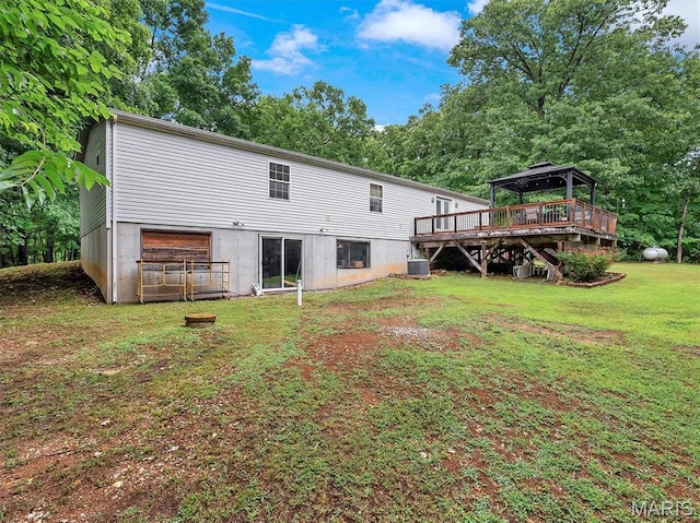 3870 Wilkinson Rd, De Soto, MO 63020 - rear view of property featuring a gazebo, a yard, and a wooden deck