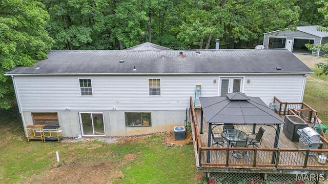 3870 Wilkinson Rd, De Soto, MO 63020 - rear view of house with a gazebo, a wooden deck, a yard, and french doors