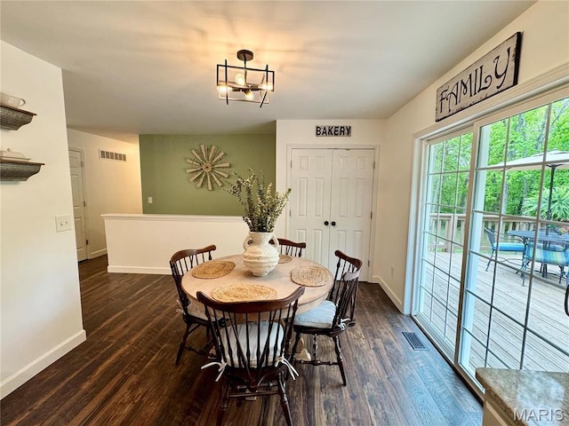 dining room with baseboards and dark wood-style flooring