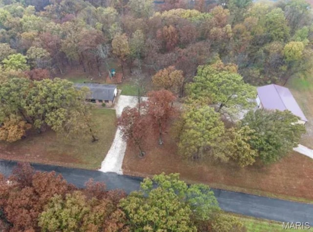 aerial view of property's location with a forest