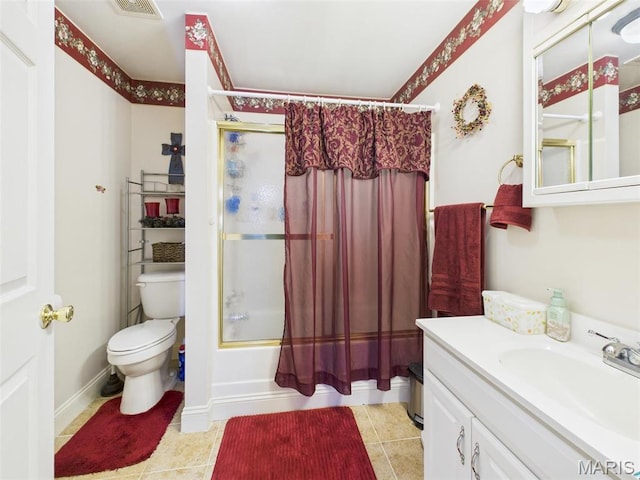 462 Harrison St, Lebanon, MO 65536 - full bathroom with toilet, shower / bath combination with curtain, vanity, tile patterned flooring, and baseboards