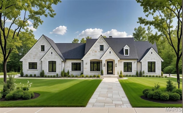 42 Rolling Rock Ct, Saint Louis, MO 63124 - french provincial home with stone siding and a front yard