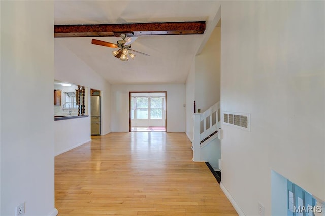 24 Shaw Ct, Cottleville Township, MO 63304 - unfurnished living room with ceiling fan, light wood-style flooring, a sink, and stairway