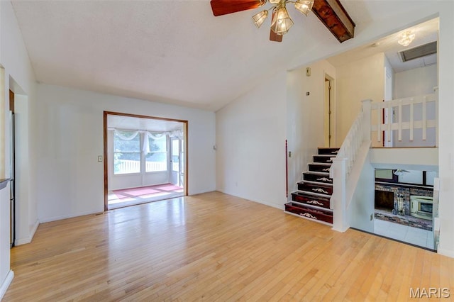 24 Shaw Ct, Cottleville Township, MO 63304 - unfurnished living room with wood finished floors and a ceiling fan