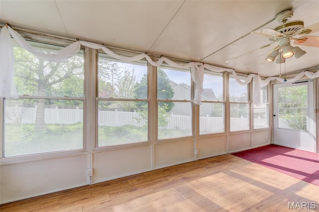 24 Shaw Ct, Cottleville Township, MO 63304 - unfurnished sunroom with ceiling fan, healthy amount of natural light, and wood finished floors