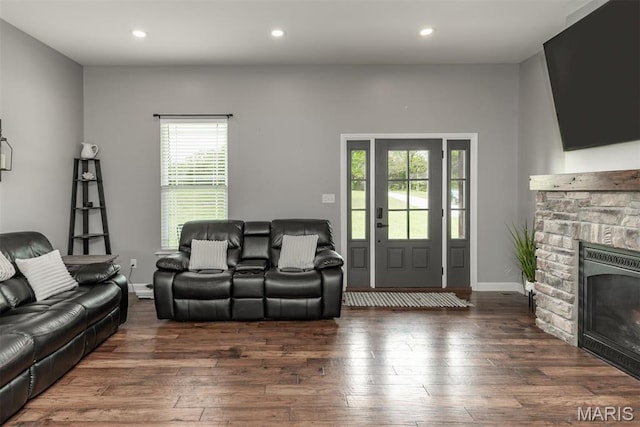 5814 Calvey Creek Rd, Robertsville, MO 63072 - living area with wood-type flooring, a fireplace, healthy amount of natural light, and recessed lighting