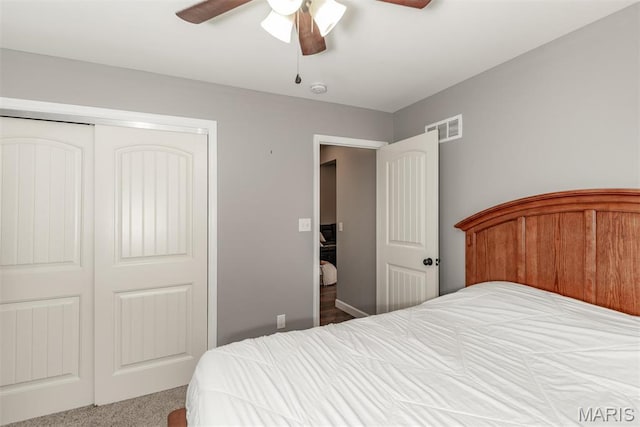 5814 Calvey Creek Rd, Robertsville, MO 63072 - bedroom with a closet, ceiling fan, and carpet floors