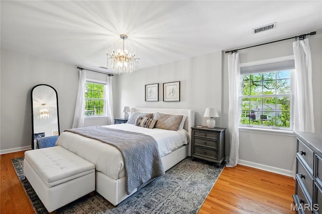 24 Rio Vista Dr, Saint Louis, MO 63124 - bedroom with a chandelier, baseboards, and light wood-style flooring