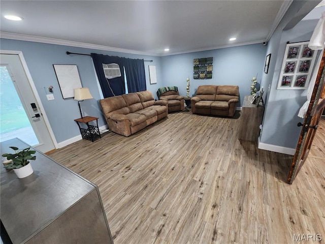 91 N Chantilly Rd, Winfield, MO 63389 - living room with wood finished floors, crown molding, baseboards, and recessed lighting