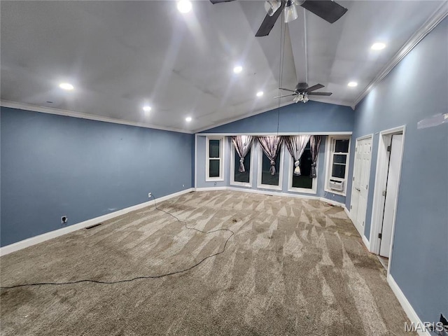 91 N Chantilly Rd, Winfield, MO 63389 - carpeted spare room featuring ceiling fan, baseboards, lofted ceiling, recessed lighting, and crown molding