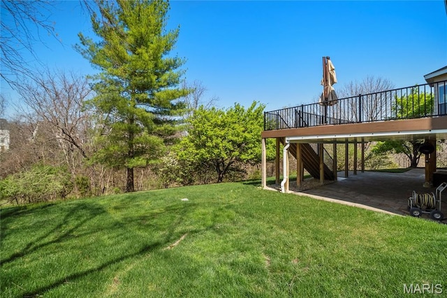 1309 Wellington Valley Ct, Chesterfield, MO 63005 - view of grassy yard featuring stairway and a deck