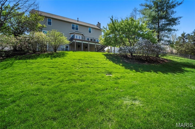 1309 Wellington Valley Ct, Chesterfield, MO 63005 - view of yard featuring stairs and a wooden deck