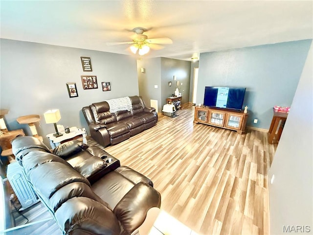 305 Houser St, Park Hills, MO 63601 - living area featuring a ceiling fan, wood finished floors, and baseboards