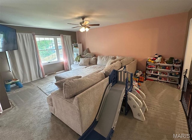 1621 Shurtleff Ct, Alton, IL 62002 - living room with carpet flooring and a ceiling fan