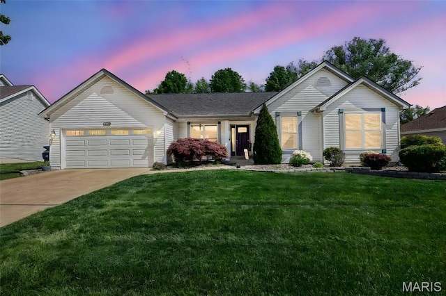 1603 Broadsword Ln, Lake St Louis, MO 63367 - ranch-style home featuring a garage, driveway, and a lawn
