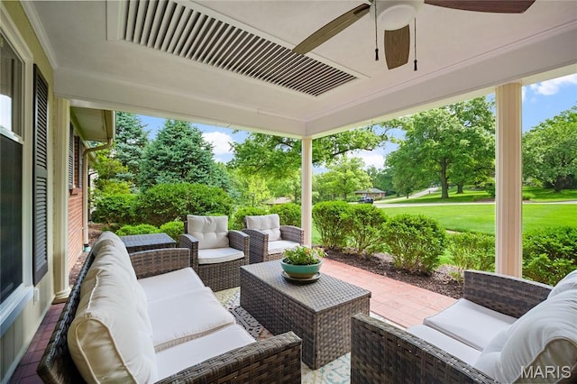 12935 Topping Estates Dr, Town And Country, MO 63131 - view of patio / terrace with an outdoor living space and a ceiling fan