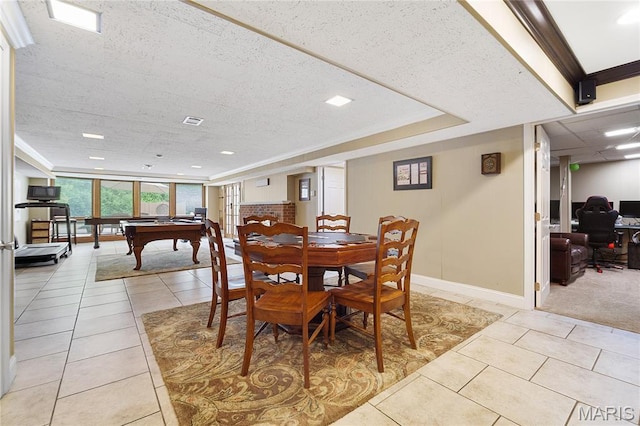 12935 Topping Estates Dr, Town And Country, MO 63131 - dining space with light tile patterned flooring, pool table, an office area, and baseboards