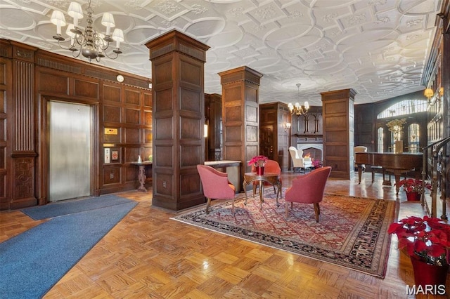 625 S Skinker Blvd Unit 701, Saint Louis, MO 63105 - building lobby featuring an ornate ceiling and wooden walls