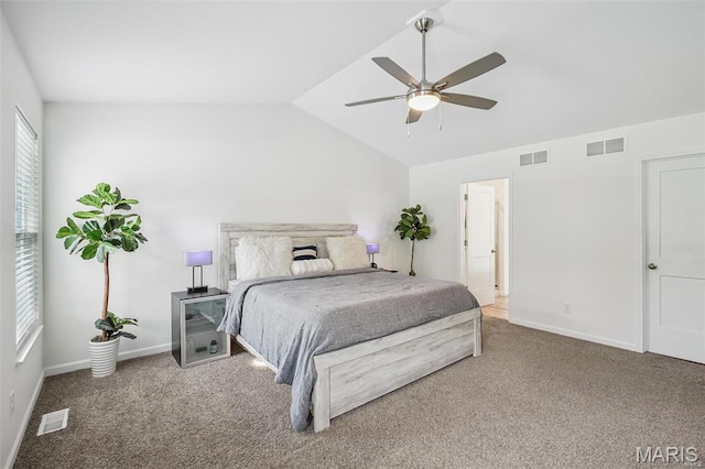1007 Crows Nest Ct, Caseyville, IL 62232 - bedroom featuring baseboards, vaulted ceiling, carpet floors, and a ceiling fan