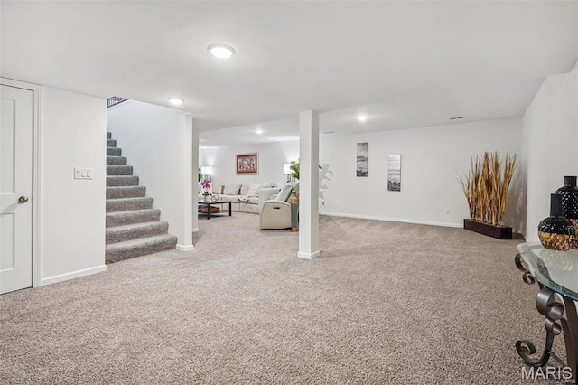 1007 Crows Nest Ct, Caseyville, IL 62232 - finished below grade area featuring carpet, stairway, baseboards, and recessed lighting