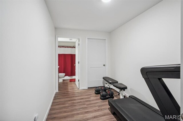 1007 Crows Nest Ct, Caseyville, IL 62232 - workout area with baseboards and wood finished floors