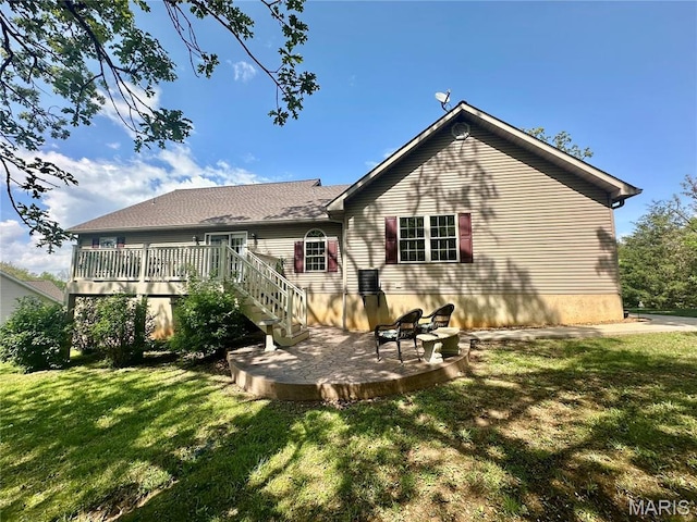 13 Montauk Ct, Leadington, MO 63601 - rear view of house with a patio area, a yard, a deck, and stairway