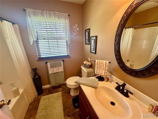 13 Montauk Ct, Leadington, MO 63601 - bathroom with toilet, vanity, tile patterned floors, and shower / bath combination with curtain
