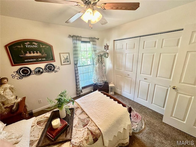 13 Montauk Ct, Leadington, MO 63601 - carpeted bedroom with a ceiling fan, a closet, and baseboards